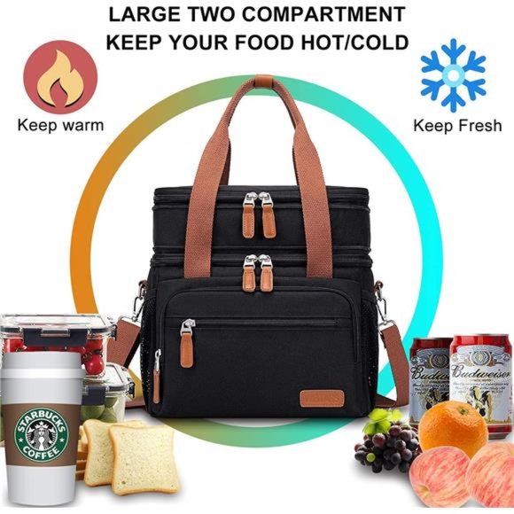 Lunch Bag For Women Men-Dual Compartment Large Lunch Box For Men (15L, Black) - Picture 7 of 7